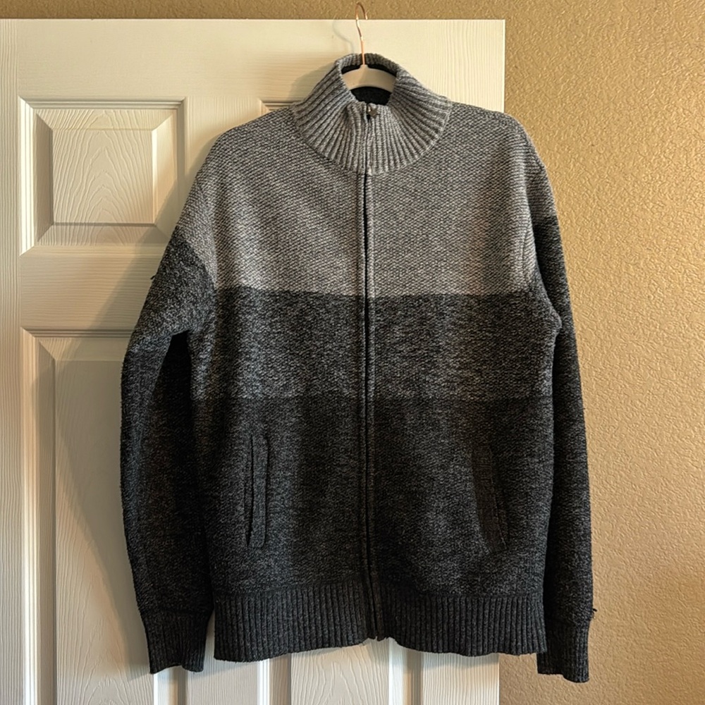 7 Diamonds Luxe Soft Mens Full Zip Stripe Sweater Vienna Gray Ombre Lined